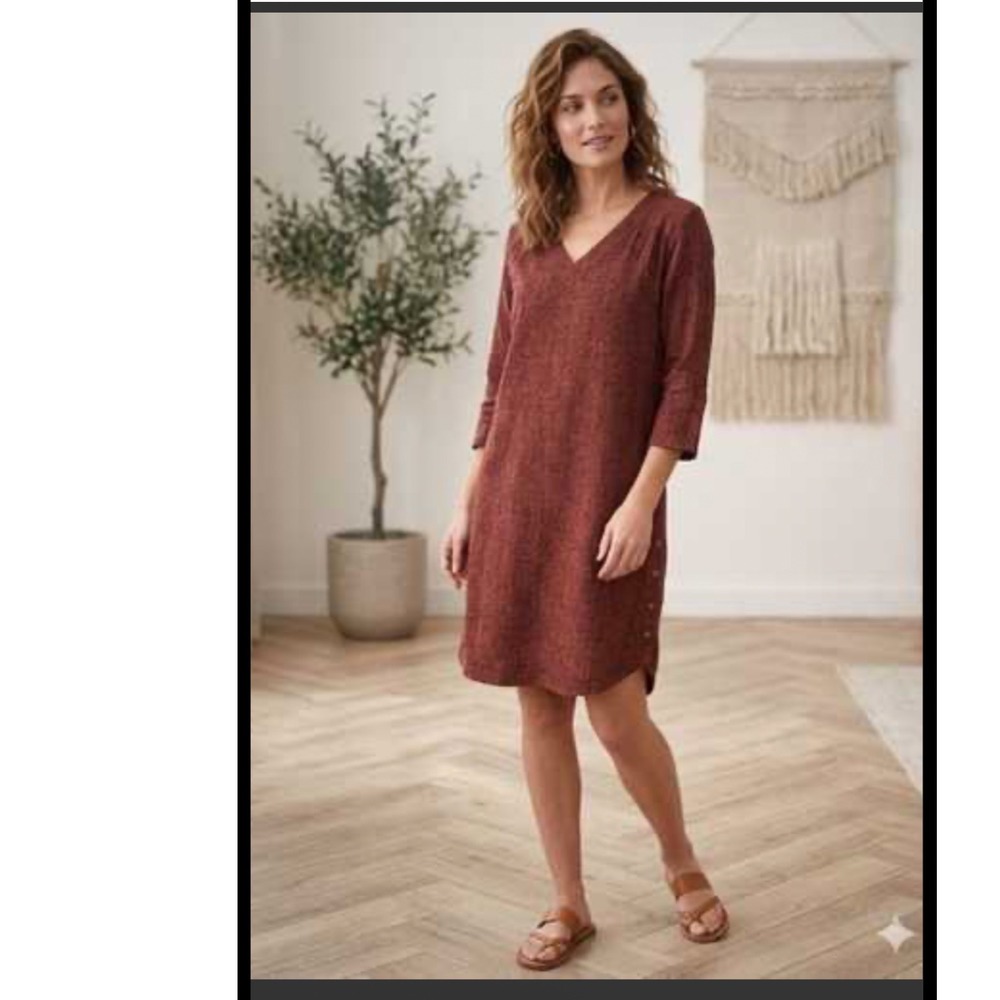 Poetry 100% Linen Shift Dress size 8 boho layered minimalist luxury buttons